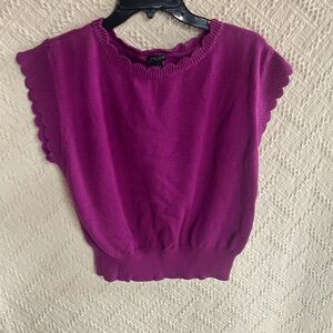 Ann Taylor Fuchsia Scalloped Sleeve Knit Top